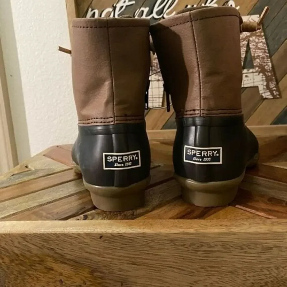 Sperry Saltwater Duck Boots Women 5.5 Brown Black Side‎ Zip STS83684 Weather